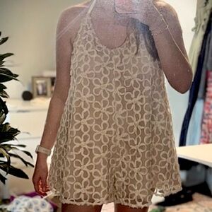 Hello Molly Floral Tan/White Lace Women's Romper